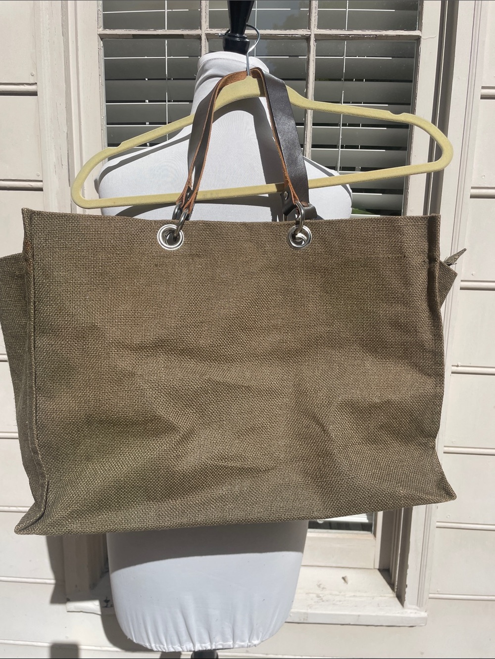 👜 Murval Paris Large Olive Green Jute Burlap Shopper  Tote Bag 18x16